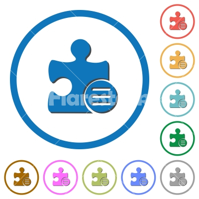 Plugin options icons with shadows and outlines - Plugin options flat color vector icons with shadows in round outlines on white background