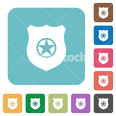 Police badge rounded square flat icons - Police badge white flat icons on color rounded square backgrounds