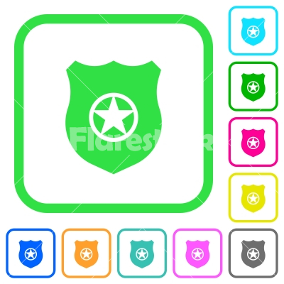 Police badge vivid colored flat icons - Police badge vivid colored flat icons in curved borders on white background