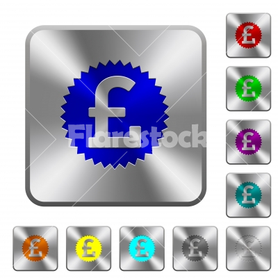 Pound sticker rounded square steel buttons - Pound sticker engraved icons on rounded square glossy steel buttons