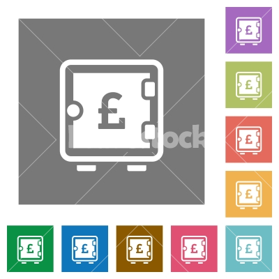 Pound strong box square flat icons - Pound strong box flat icons on simple color square backgrounds