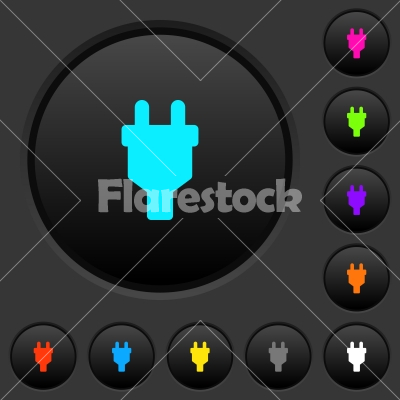Power connector dark push buttons with color icons - Power connector dark push buttons with vivid color icons on dark grey background