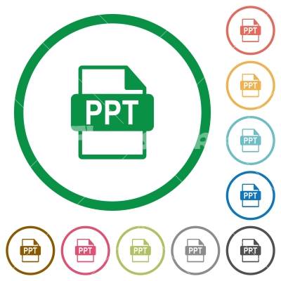 PPT file format flat icons with outlines - PPT file format flat color icons in round outlines