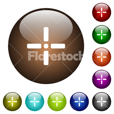 Precise cursor color glass buttons - Precise cursor white icons on round color glass buttons - Free stock vector