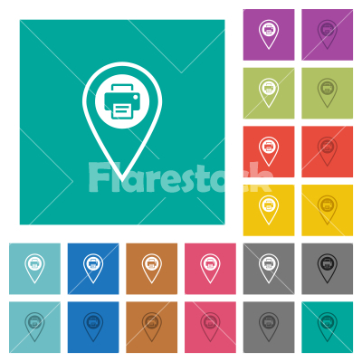 Print GPS location square flat multi colored icons - Print GPS location multi colored flat icons on plain square backgrounds. Included white and darker icon variations for hover or active effects.