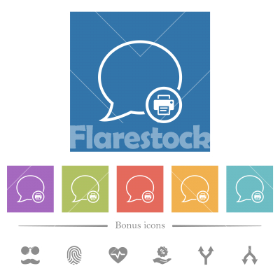 Print message outline flat white icons in square backgrounds - Print message outline flat white icons in square backgrounds. 6 bonus icons included.
