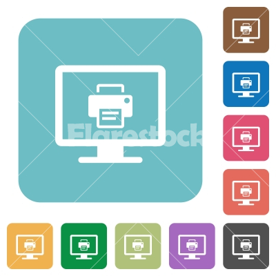 Print screen rounded square flat icons - Print screen white flat icons on color rounded square backgrounds