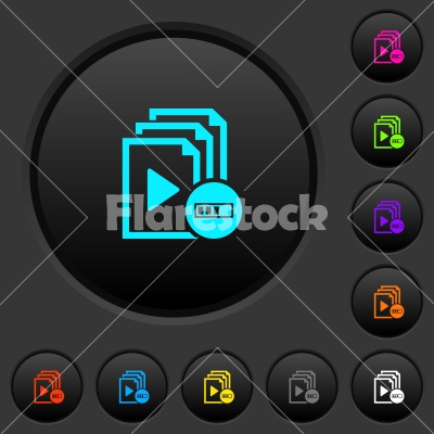 Processing playlist dark push buttons with color icons - Processing playlist dark push buttons with vivid color icons on dark grey background