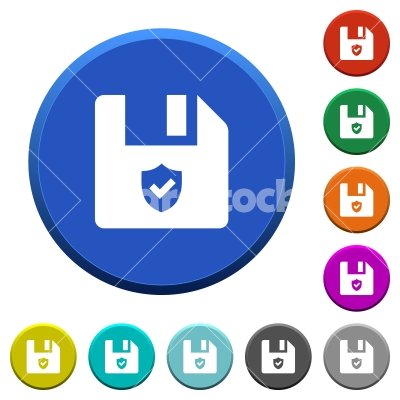 Protected file beveled buttons - Protected file round color beveled buttons with smooth surfaces and flat white icons