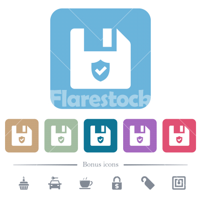 Protected file flat icons on color rounded square backgrounds - Protected file white flat icons on color rounded square backgrounds. 6 bonus icons included