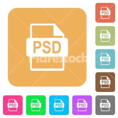 PSD file format rounded square flat icons - PSD file format flat icons on rounded square vivid color backgrounds.