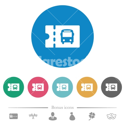 Public transport discount coupon flat round icons - Public transport discount coupon flat white icons on round color backgrounds. 6 bonus icons included.