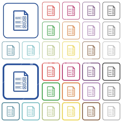 Questionnaire document outlined flat color icons - Questionnaire document color flat icons in rounded square frames. Thin and thick versions included.