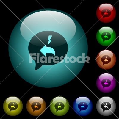 Quick reply message icons in color illuminated glass buttons - Quick reply message icons in color illuminated spherical glass buttons on black background. Can be used to black or dark templates