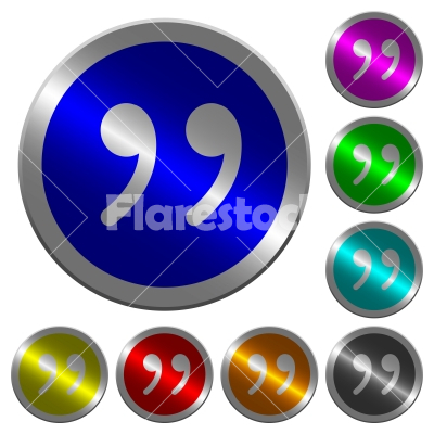 Quotation mark luminous coin-like round color buttons - Quotation mark icons on round luminous coin-like color steel buttons