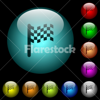 Race flag icons in color illuminated glass buttons - Race flag icons in color illuminated spherical glass buttons on black background. Can be used to black or dark templates