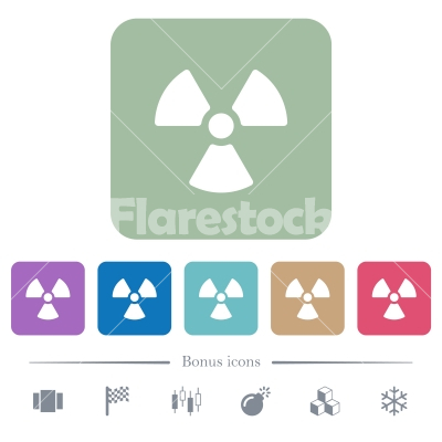Radiation flat icons on color rounded square backgrounds - Radiation white flat icons on color rounded square backgrounds. 6 bonus icons included