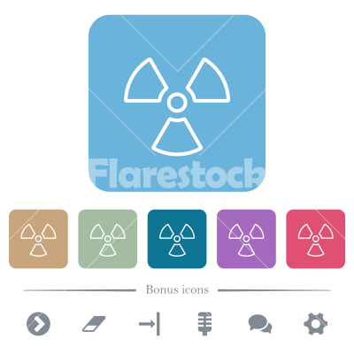 Radiation outline flat icons on color rounded square backgrounds - Radiation outline white flat icons on color rounded square backgrounds. 6 bonus icons included