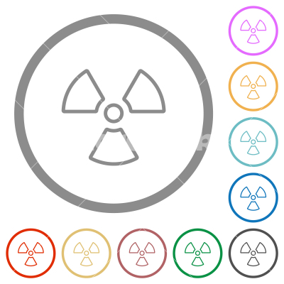 Radiation outline flat icons with outlines - Radiation outline flat color icons in round outlines on white background