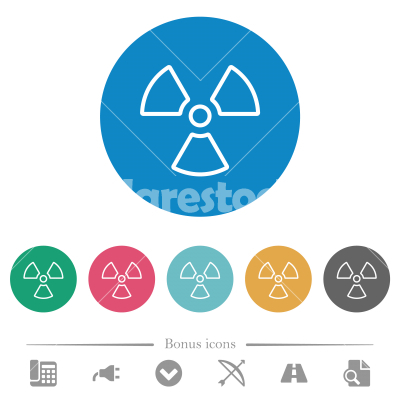 Radiation outline flat round icons - Radiation outline flat white icons on round color backgrounds. 6 bonus icons included.