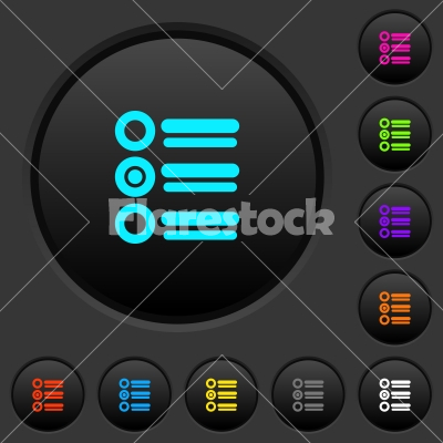 Radio group dark push buttons with color icons - Radio group dark push buttons with vivid color icons on dark grey background