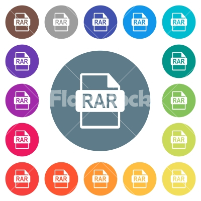 RAR file format flat white icons on round color backgrounds - RAR file format flat white icons on round color backgrounds. 17 background color variations are included.