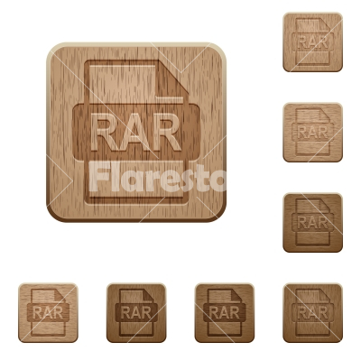 RAR file format wooden buttons - RAR file format icons in carved wooden button styles