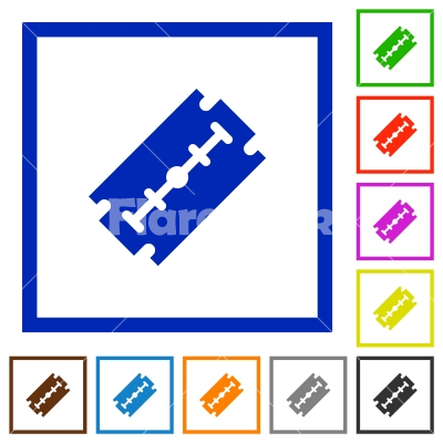 Razor blade flat framed icons - Razor blade flat color icons in square frames on white background - Free stock vector