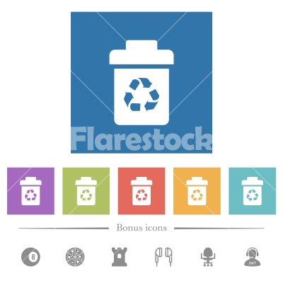 Recycle bin flat white icons in square backgrounds - Recycle bin flat white icons in square backgrounds. 6 bonus icons included.