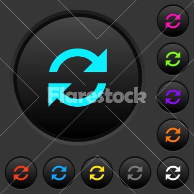 Refresh arrows dark push buttons with color icons - Refresh arrows dark push buttons with vivid color icons on dark grey background
