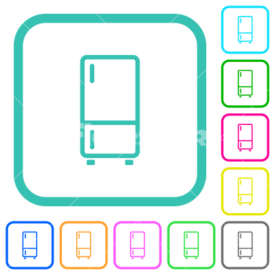 Refrigerator outline vivid colored flat icons - Refrigerator outline vivid colored flat icons in curved borders on white background