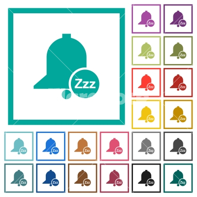 Reminder snooze flat color icons with quadrant frames - Reminder snooze flat color icons with quadrant frames on white background