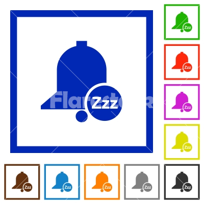 Reminder snooze flat framed icons - Reminder snooze flat color icons in square frames on white background