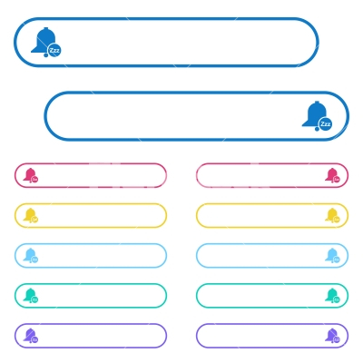 Reminder snooze icons in rounded color menu buttons - Reminder snooze icons in rounded color menu buttons. Left and right side icon variations.