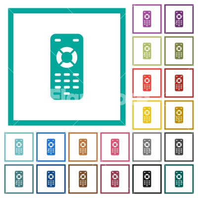 Remote control flat color icons with quadrant frames - Remote control flat color icons with quadrant frames on white background