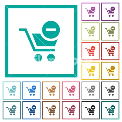 Remove item from cart flat color icons with quadrant frames - Remove item from cart flat color icons with quadrant frames on white background