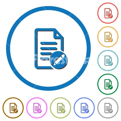 Rename document icons with shadows and outlines - Rename document flat color vector icons with shadows in round outlines on white background