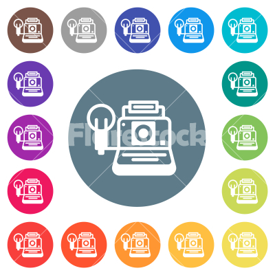 Retro camera flat white icons on round color backgrounds - Retro camera flat white icons on round color backgrounds. 17 background color variations are included.
