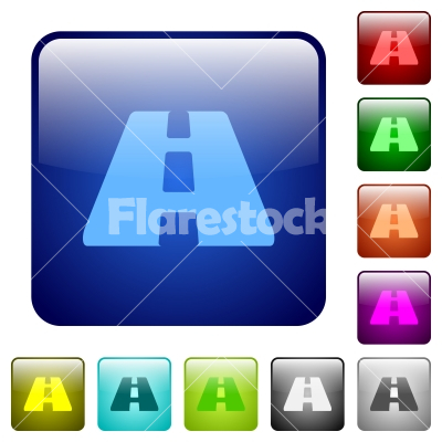 Road color square buttons - Road icons in rounded square color glossy button set