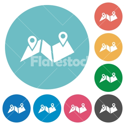 Route plan flat round icons - Route plan flat white icons on round color backgrounds