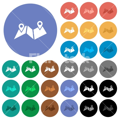 Route plan round flat multi colored icons - Route plan multi colored flat icons on round backgrounds. Included white, light and dark icon variations for hover and active status effects, and bonus shades.