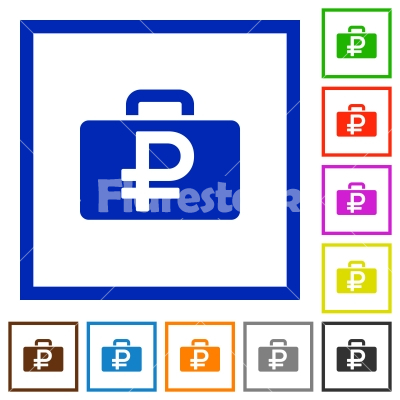 Ruble bag framed flat icons - Set of color square framed Ruble bag flat icons