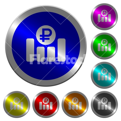Ruble financial graph luminous coin-like round color buttons - Ruble financial graph icons on round luminous coin-like color steel buttons