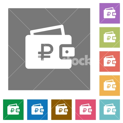 Ruble wallet square flat icons - Ruble wallet flat icons on simple color square backgrounds