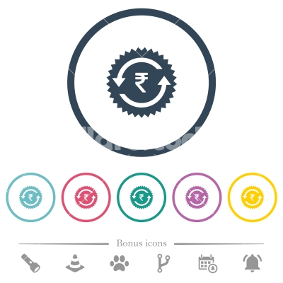 Rupee pay back guarantee sticker flat color icons in round outlines - Rupee pay back guarantee sticker flat color icons in round outlines. 6 bonus icons included.
