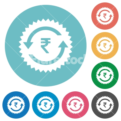 Rupee pay back guarantee sticker flat round icons - Rupee pay back guarantee sticker flat white icons on round color backgrounds