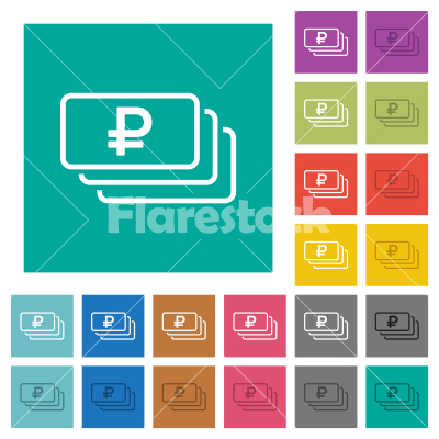 Russian Ruble banknotes outline square flat multi colored icons - Russian Ruble banknotes outline multi colored flat icons on plain square backgrounds. Included white and darker icon variations for hover or active effects.
