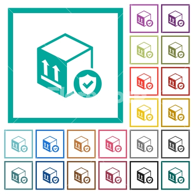 Safe package delivery flat color icons with quadrant frames - Safe package delivery flat color icons with quadrant frames on white background