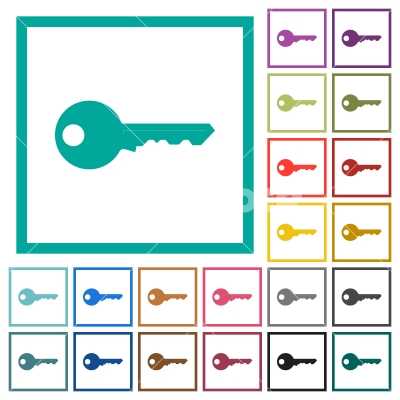 Safety key flat color icons with quadrant frames - Safety key flat color icons with quadrant frames on white background - Free stock vector