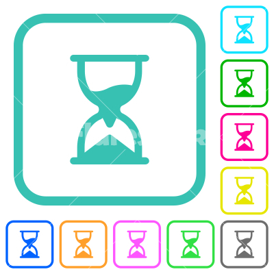 Sand glass alternate vivid colored flat icons - Sand glass alternate vivid colored flat icons in curved borders on white background